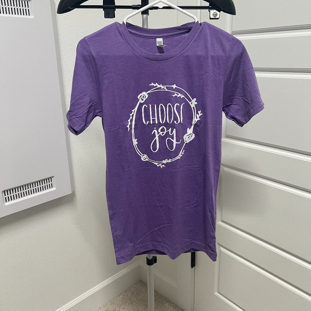 Choose Joy Purple Graphic Tee,  Size XS, NEW